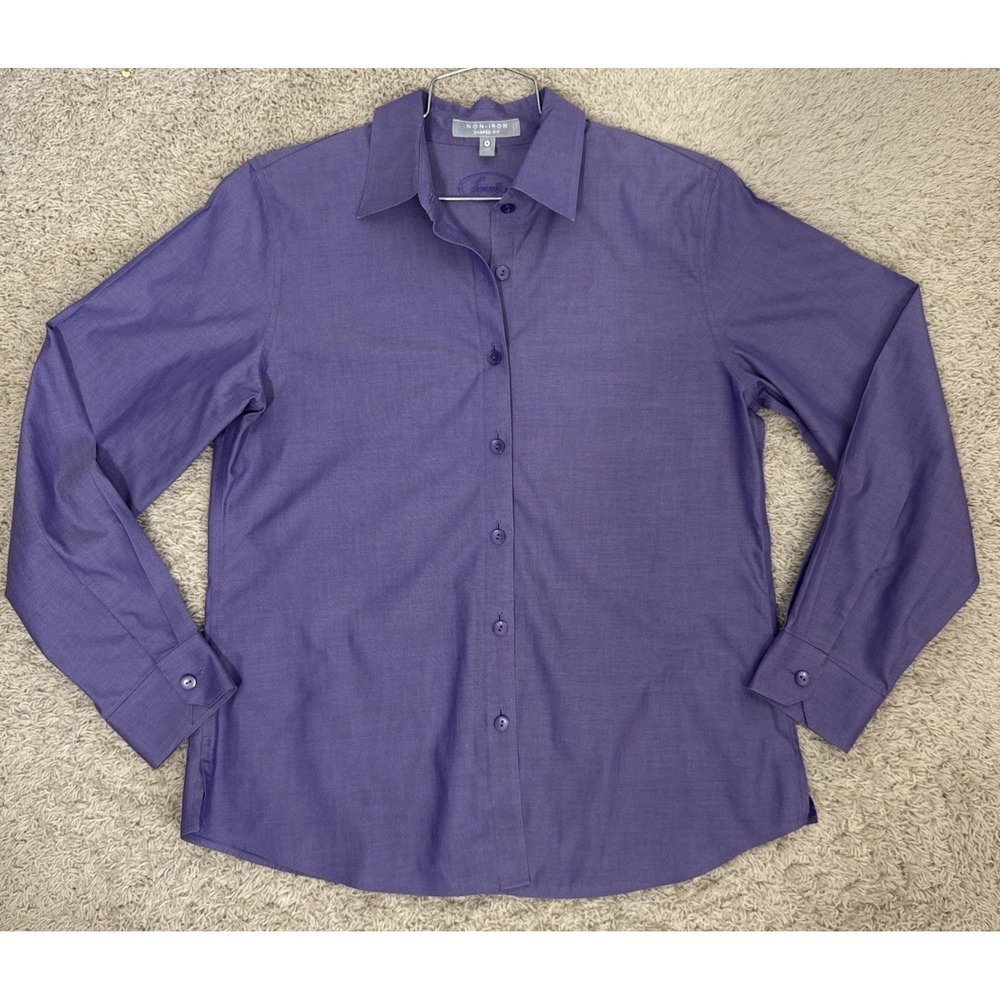 Foxcroft Non Iron Shaped Fit Long Sleeve Button‎ Up Blouse Shirt Purple Career 8 - Picture 7 of 10